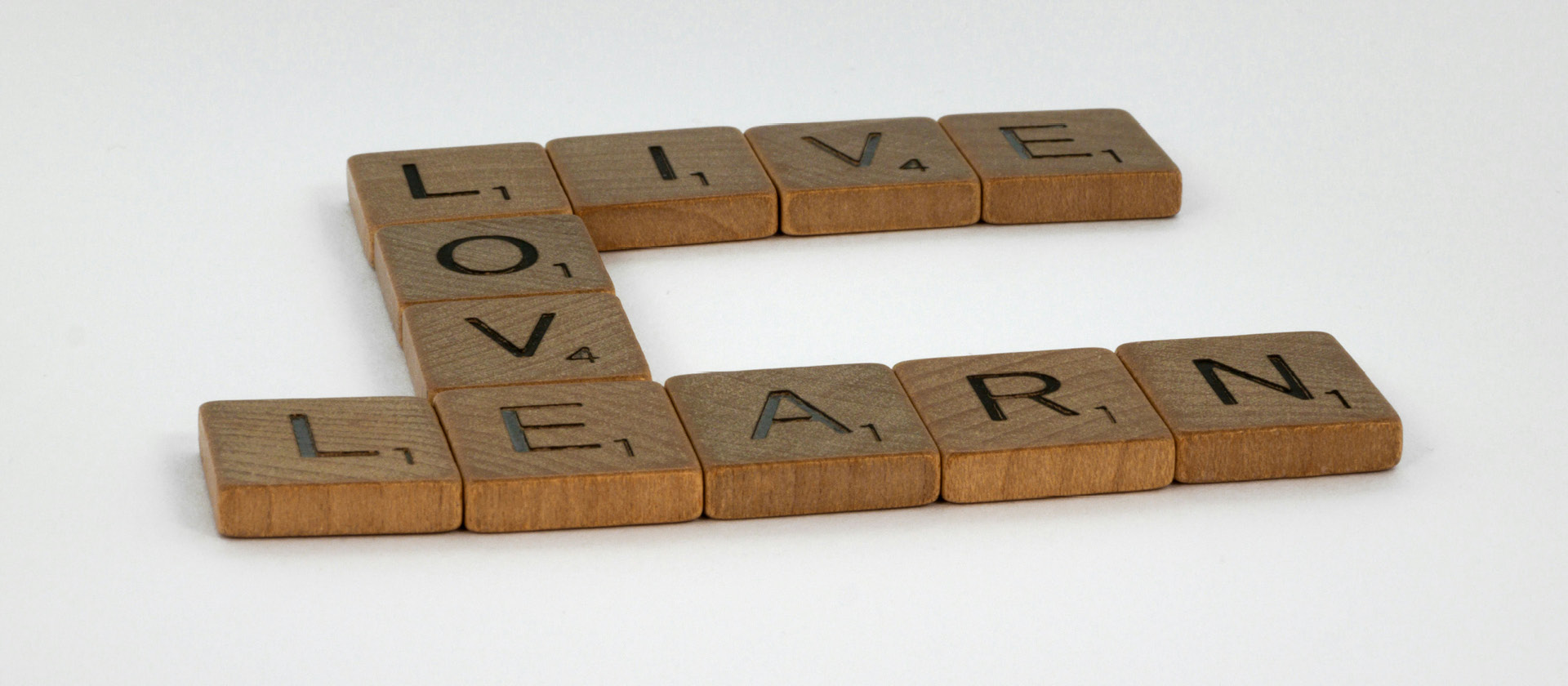 live, love, learn wooden scrabble game pieces